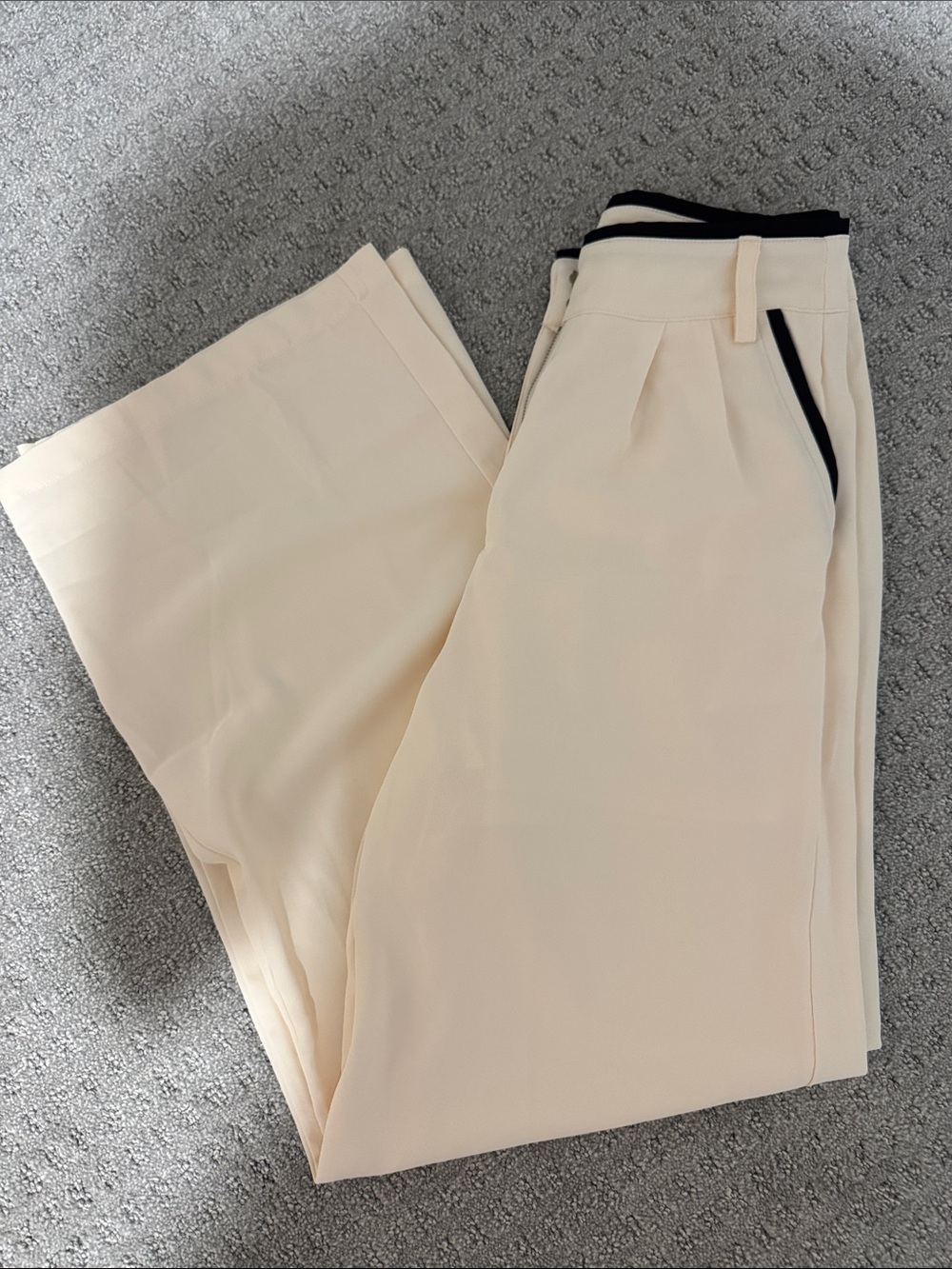 High-Rise Cream Trousers with Black Trim